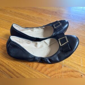 Cole Haan Black Leather Flats with Gold Buckle